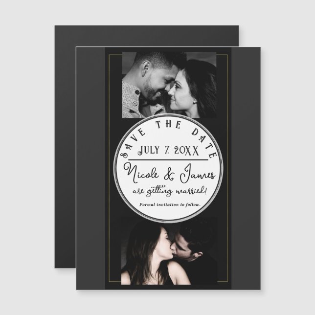 Schwarz-Grau-Gold Moderner Minimal Save the Date Magnetkarte (Vorne/Hinten)