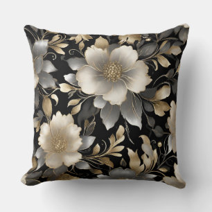 Schwarz Grau Gold Weiß Floral Kissen