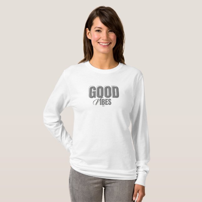 Schwarz-Grau-Good Vibes Long Sleeve T - Shirt (Vorne ganz)