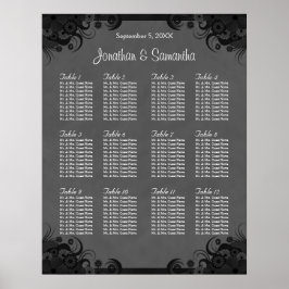 Schwarz/Grau Goth Hochzeit 12 Tischkarten Poster