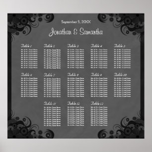 Schwarz/Grau Goth Hochzeit 13 Tischkarten Poster