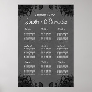 Schwarz/Grau Goth Wedding 9 Tables Sitzkarte Poster
