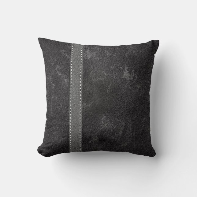Schwarz-Grau-Graphic-Imitate Leder- und Banddesign Kissen (Vorderseite)