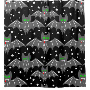 schwarz grau halloween vampir fledermaus reißzähne duschvorhang