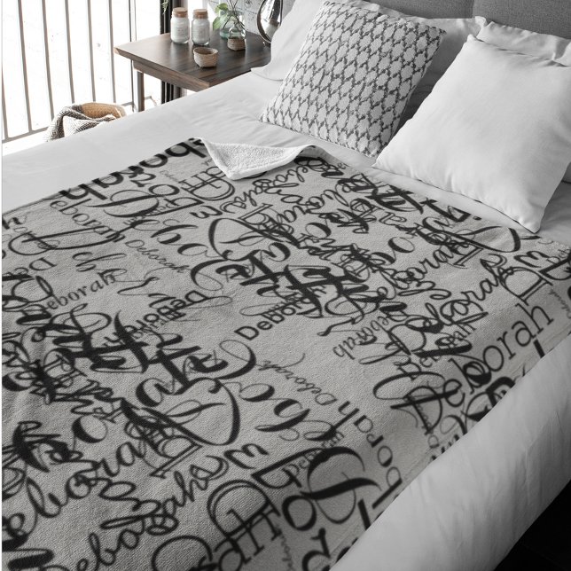 Schwarz-Grau-handgeschriebene Schriftart - Muster Fleecedecke (enjoy winter)