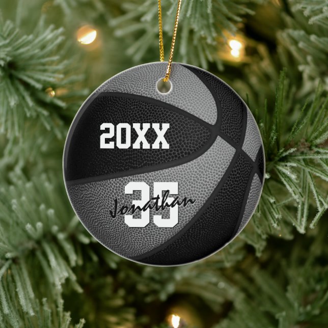 Schwarz-Grau-Jungs-Team Farben Basketball Keramik Ornament (Baum)
