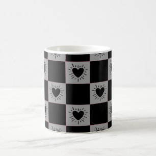 Schwarz&Grau karierte Fliese mit Herzen-Muster Kaffeetasse