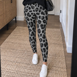 Schwarz Grau Leoparden Druck Leggings