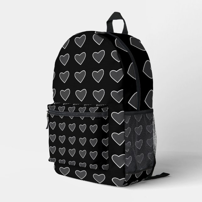 Schwarz-Grau-Liebe-Herz-Muster Bedruckter Rucksack (Rückseitige Ecke Rechts)