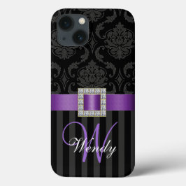 Schwarz-Grau-Lila-Damaskus-Streifenmuster Case-Mate iPhone Hülle