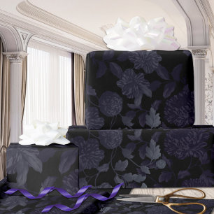 Schwarz Grau Lila Ombre Moderne Vintage Floral Geschenkpapier