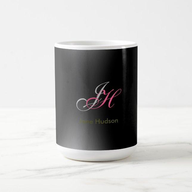 Schwarz-Grau-Monogramm-Initialen Einfach Schlicht Kaffeetasse (Mittel)