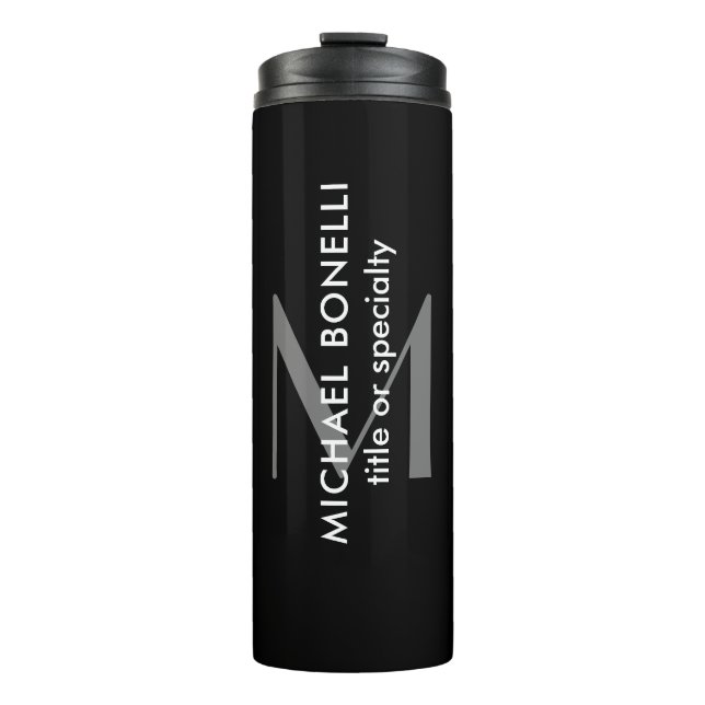 Schwarz-Grau-Monogramm Moderne Minimalistische Vor Thermosbecher (Vorderseite)