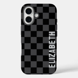 Schwarz-Grau-Monotone-Checkerboard iPhone 16 Hülle