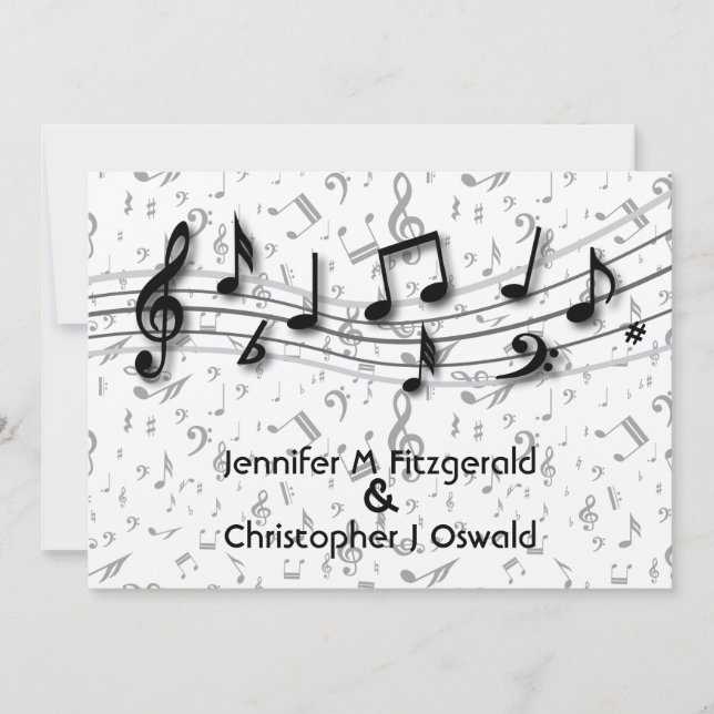 Schwarz-Grau-Musikalische Hochzeiten Einladung (Vorderseite)
