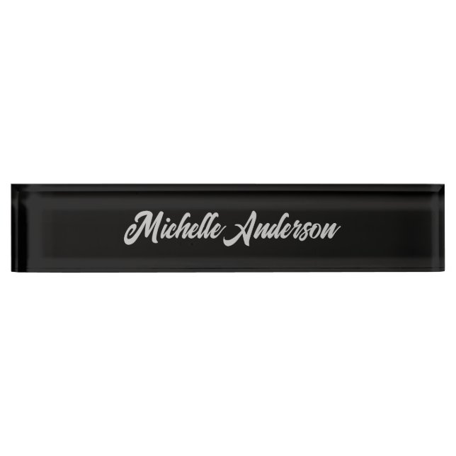 Schwarz-Grau-Neuer Name für Minimalistische Handsc Namensplakette (Vorderseite)