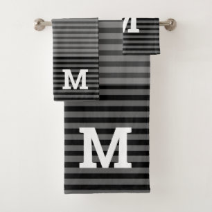 Schwarz-Grau-Ombre Streifen Mit Monogramm Badhandtuch Set