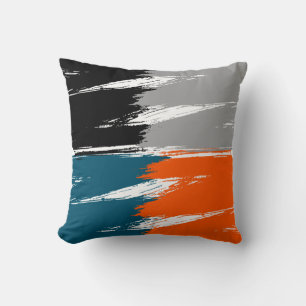 Schwarz-Grau Orange Ming Pinselstrich Paint Kissen