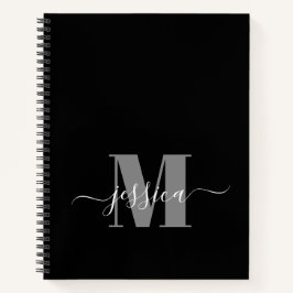 Schwarz-Grau-Personalisiert-Monogram-Notebook Notizbuch