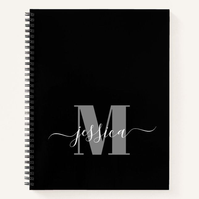 Schwarz-Grau-Personalisiert-Monogram-Notebook Notizbuch (Vorderseite)