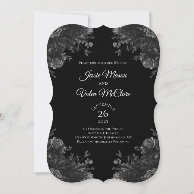 Schwarz-Grau-Rose Gotische Hochzeit Einladung (Vorderseite)