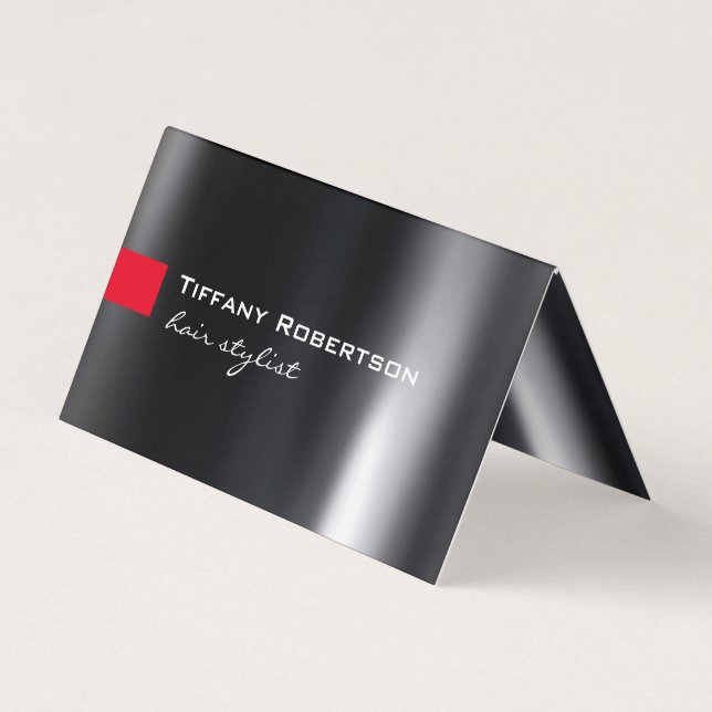 Schwarz-Grau-Rot-Haar Stylist-Salon Visitenkarten (Vorderseite)