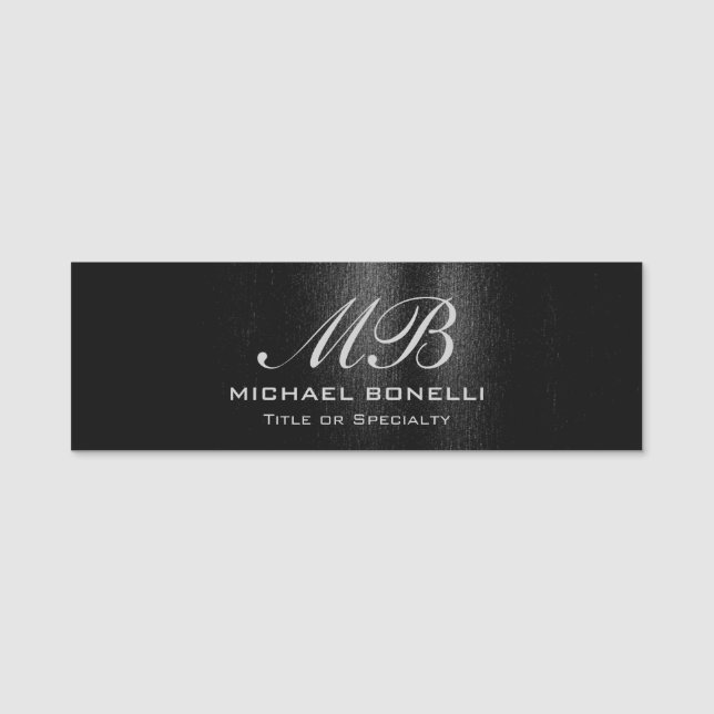 Schwarz-Grau-Script-Monogramm-Moderne niedlich Namensschild (Vorderseite)