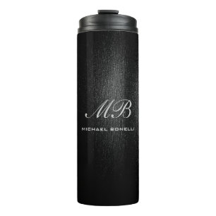 Schwarz-Grau-Script-Monogramm-Moderne niedlich Thermosbecher