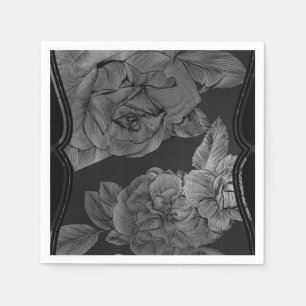 Schwarz Grau Silber Vintage Elegant Glamourös Flor Serviette