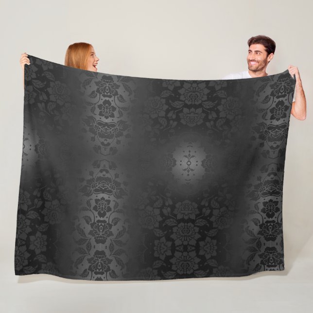 Schwarz-Grau-Silberne Blume Blumengestein Fleecedecke (Beispiel)