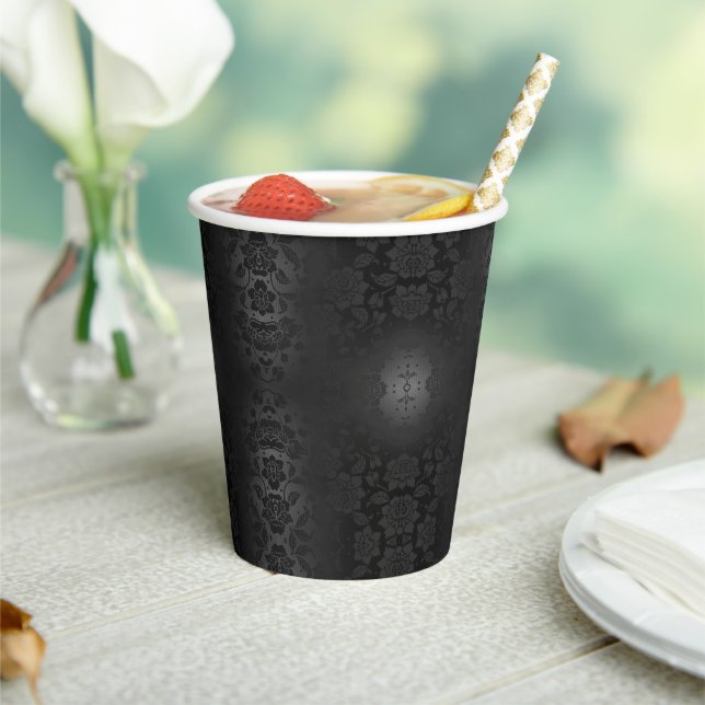 Schwarz-Grau-Silberne Blume Blumengestein Pappbecher (In Situ)