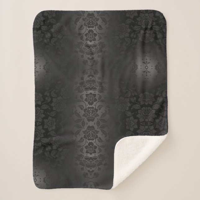 Schwarz-Grau-Silberne Blume Blumengestein Sherpadecke (Vorderseite)