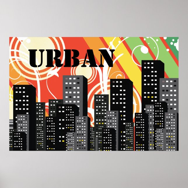 Schwarz-Grau-Silhouetten Stadt Gebäude Stadtplakat Poster (Vorne)