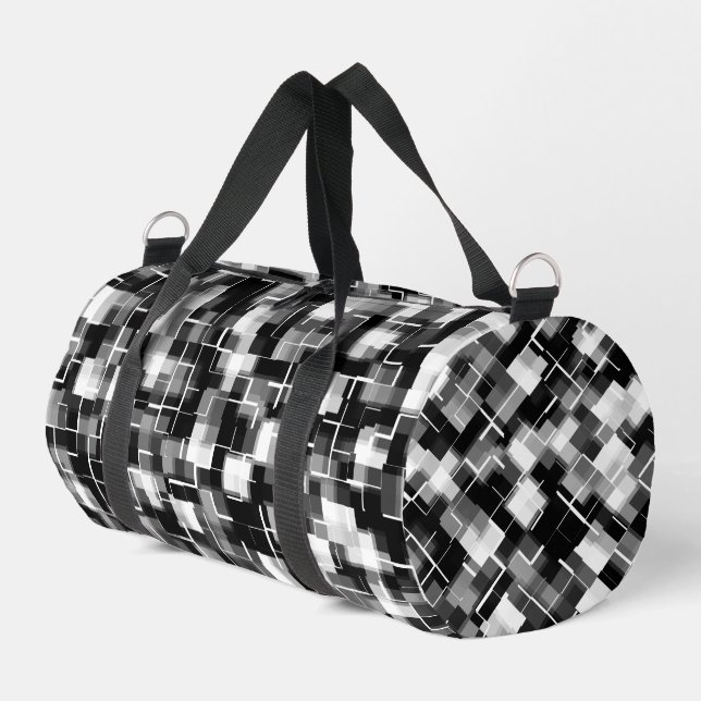 Schwarz Grau Silver White Trendy Muster Duffle Bag (Linke Seite)