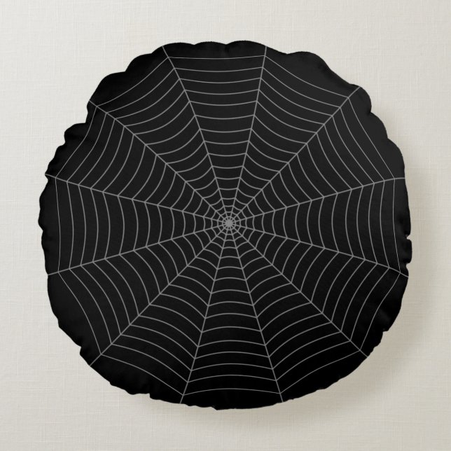 Schwarz-Grau-Spinnennetz Halloween-Muster Rundes Kissen (Vorderseite)