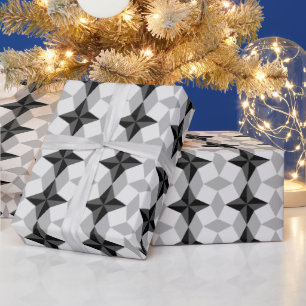 Schwarz-Grau-Starbust-Muster und Rhombus-Muster Geschenkpapier