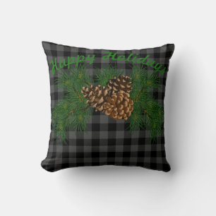 Schwarz-Grau-Tartan-kariertes Muster Pinecon Kissen