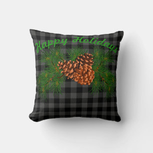 Schwarz-Grau-Tartan-kariertes Muster Pinecon Kissen