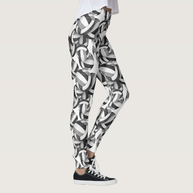 Schwarz-Grau-Team-Farben Volleyballs Muster Leggings (Rechts)