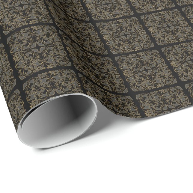 Schwarz, Grau und Gold Geschenkpapier (Rolleneckpunkt)