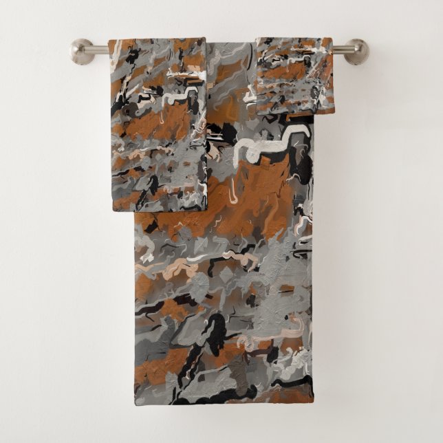 Schwarz, Grau und Karamelll Abstrakt Badhandtuch Set (Insitu)