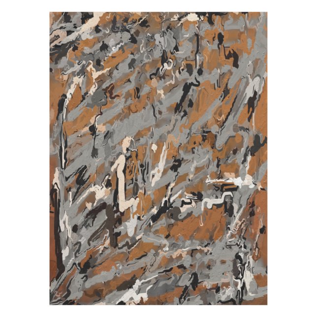 Schwarz, Grau und Karamelll Abstrakt Tischdecke (Vorderseite)