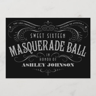 Schwarz, Grau und Weiß Sweet 16 Masquerade Einladu Einladung