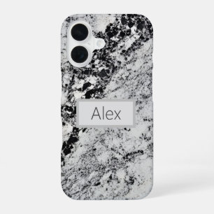 Schwarz-, Grau- und Weißgranit iPhone 16 Hülle
