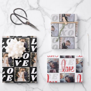 Schwarz-Grau-Weihnachtsschattierungen Foto 3 Gesch Geschenkpapier Set