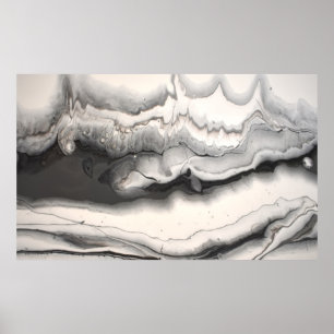 Schwarz-Grau-Weiß-Abstrakte Fluid Art Poster