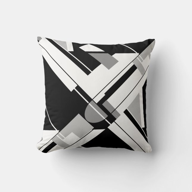Schwarz-Grau-Weiß-Geometrie-Kunstkreuz-Design Kissen (Vorderseite)