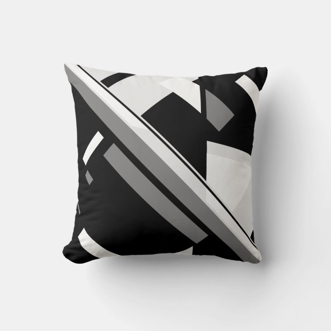 Schwarz-Grau-Weiß-Geometrische Diagonale Abstrakte Kissen (Vorderseite)