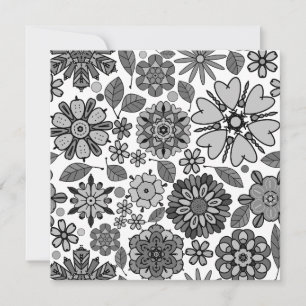 Schwarz Grau Weiß Retro Floral Kunst Nahtloses Mus Karte