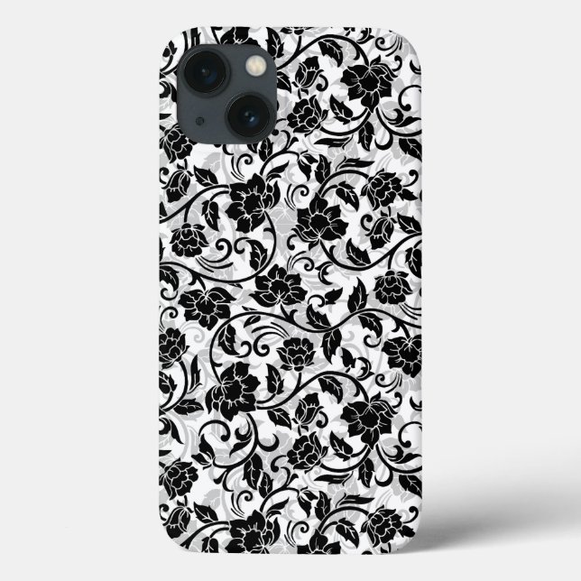Schwarz-Grau-wirbelnde Blume Case-Mate iPhone Hülle (Rückseite)